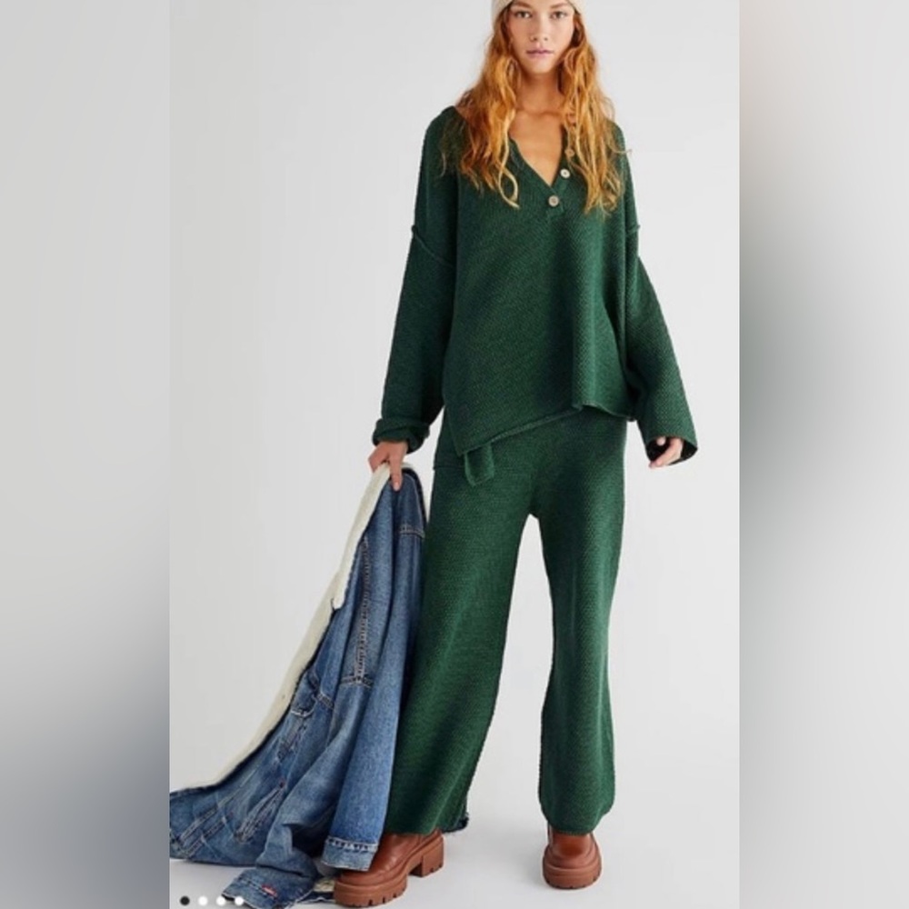 ISO FREE PEOPLE HAILEE DARK GREEN EVERGREEN SWEATER SET M MEDIUM